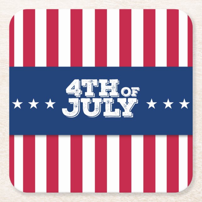 Porta-copo De Papel Quadrado 4 de julho Estrelas e Stripes (Frente)