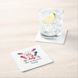 Porta-copo De Papel Quadrado 4 de julho fogos de artifício vermelhos branco