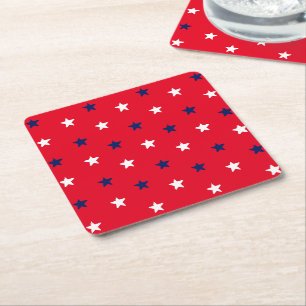 Porta-copo De Papel Quadrado 4 de julho, padrão de estrelas brancas azuis patr