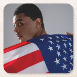 Porta-copo De Papel Quadrado 4 De Julho Personalizado 2 Fotografias De Dois Lad