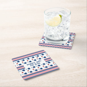 Porta-copo De Papel Quadrado 4 De Julho White Vermelho e Blue Patriotic Square 