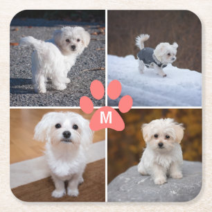 Porta-copo De Papel Quadrado 4 Pinças Pet Dog Foto Rosa Personalizadas Monogram