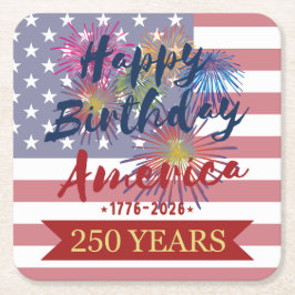 Porta-copo De Papel Quadrado 4th of July Happy Birthday America USA 250th