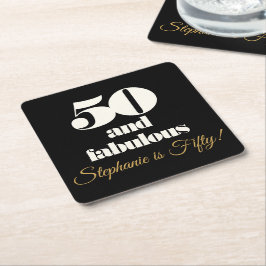 Porta-copo De Papel Quadrado 50 e Fabuloso 50 Aniversário Elegante