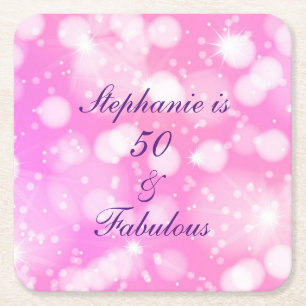 Porta-copo De Papel Quadrado 50 E Fabuloso Aniversário Rosa Rosa Rosa Glitérico