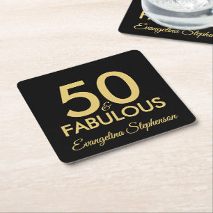 Porta-copo De Papel Quadrado 50 e Fabuloso Moderno Preto Dourado Aniversário de