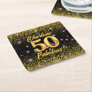 Porta-copo De Papel Quadrado 50 Estrelas Douradas Fabulosas, Rosa-Rosa, 50º ani