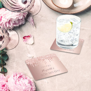 Porta-copo De Papel Quadrado 60ª festa de aniversário de gotas de brilho dour