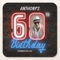 60º aniversário Neon 80s Foto personalizada retror