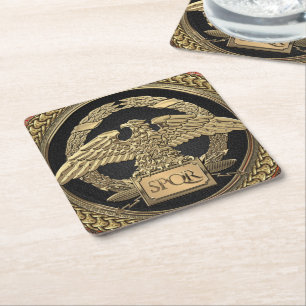 Porta-copo De Papel Quadrado [600] Águia Imperial Romana Dourada sobre o Medalh