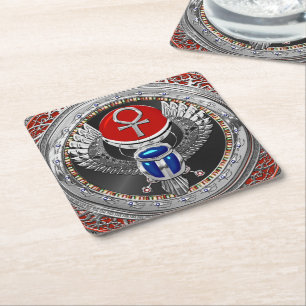 Porta-copo De Papel Quadrado [600] Sagrada Prata Egípcia Ala Scarab & Ankh