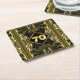 Porta-copo De Papel Quadrado 70 Birthday Art Deco Dourado Excelente Negro Gatsb