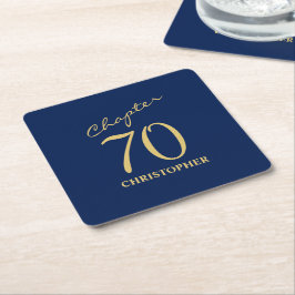 Porta-copo De Papel Quadrado 70 Birthday Azul Dourado