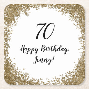 Porta-copo De Papel Quadrado 70 de Elegante Festa de aniversário de pedra Doura