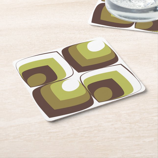Porta-copo De Papel Quadrado 70s Bold Modern Retro Ogee Motif in Greens (Inclinado)