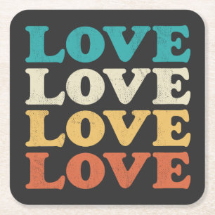 Porta-copo De Papel Quadrado 70s Love Retro Distress Repeat Type (Repetição com