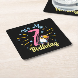 Porta-copo De Papel Quadrado 7 de aniversário de 7 anos, garota de nascimento d