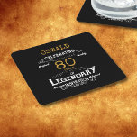 Porta-copo De Papel Quadrado 80 Birthday Black Dourado Legendário Retro<br><div class="desc">Uma porta copos de papel elegante personalizada que é fácil de personalizar para aquela festa de aniversário especial.</div>