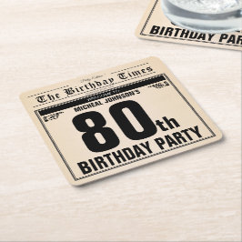 Porta-copo De Papel Quadrado 80 Birthday Old Newpaper Vintage Personalizado Exc