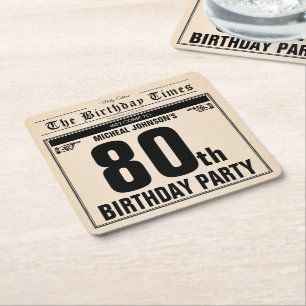 Porta-copo De Papel Quadrado 80 Birthday Old Newpaper Vintage Personalizado Exc