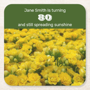 Porta-copo De Papel Quadrado 80 Birthday Yellow Floral Milestone Party
