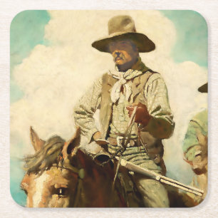 Porta-copo De Papel Quadrado A Arte Ocidental do Mariscal Magro por NC Wyeth