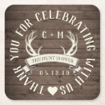 Porta-copo De Papel Quadrado A Caça É Sobre O Favor Do Casamento Personalizado<br><div class="desc">"OBRIGADO POR CELEBRAR CONOSCO!" Rustic Barnwood Antlers Para A Porta copos De Papel Do Partido. Adicione nomes de casais e data. Personalize-o ou clique no botão "personalizá-lo" para obter todas as opções de edição. Para perguntas e solicitações personalizadas, clique em "contato" e deixe uma mensagem. **modelos coordenados podem ser encontrados...</div>