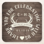 Porta-copo De Papel Quadrado A Caça É Sobre O Favor Do Casamento Personalizado<br><div class="desc">"OBRIGADO POR CELEBRAR CONOSCO!" Rustic Barnwood Antlers Para A Porta copos De Papel Do Partido. Adicione nomes de casais e data. Personalize-o ou clique no botão "personalizá-lo" para obter todas as opções de edição. Para perguntas e solicitações personalizadas, clique em "contato" e deixe uma mensagem. **modelos coordenados podem ser encontrados...</div>