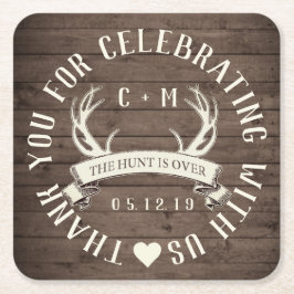 Porta-copo De Papel Quadrado A Caça É Sobre O Favor Do Casamento Personalizado
