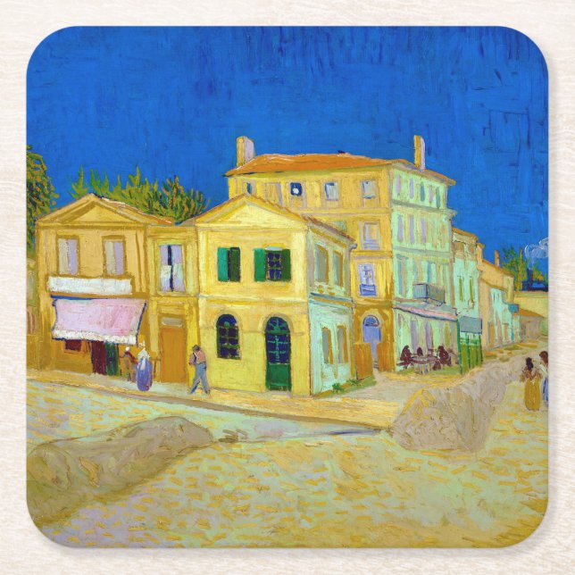 Porta-copo De Papel Quadrado A Casa Amarela, Van Gogh (Frente)