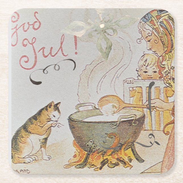 Porta-copo De Papel Quadrado A charming Scandinavian winter scene  Tack Kort (Frente)