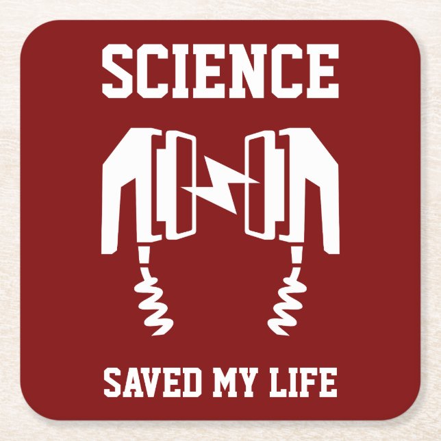 Porta-copo De Papel Quadrado A ciência salvou minha vida (Frente)