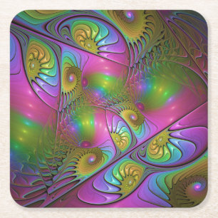 Porta-copo De Papel Quadrado A Colorida Arte Abstrata Fractal Trippy Luminosa