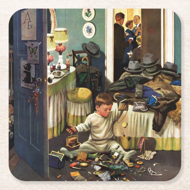 Porta-copo De Papel Quadrado A criança esvazia bolsas (Frente)