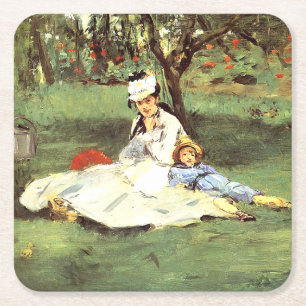 Porta-copo De Papel Quadrado A família Monet no seu jardim Edouard Manet