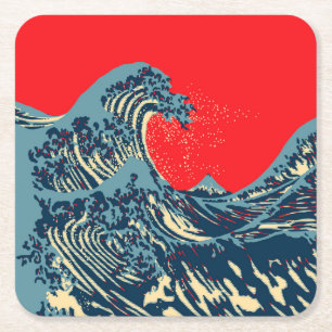 Porta-copo De Papel Quadrado A Grande Onda de Hokusai em Estilo Colorido