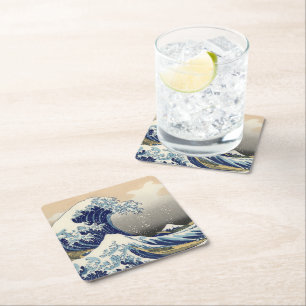 Porta-copo De Papel Quadrado A Grande Onda de Kanagawa Hokusai