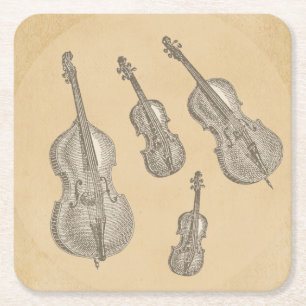 Porta-copo De Papel Quadrado A lápis velho amarrado desenhos dos instrumentos