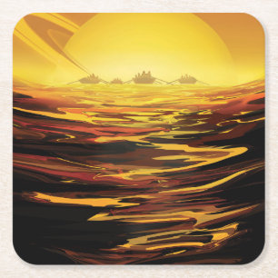 Porta-copo De Papel Quadrado A maior lua de Poster-Saturno do espaço retrô, Tit