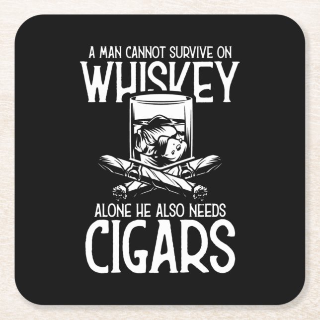 Porta-copo De Papel Quadrado A Man Who Loves Whiskey And Cigar (Frente)
