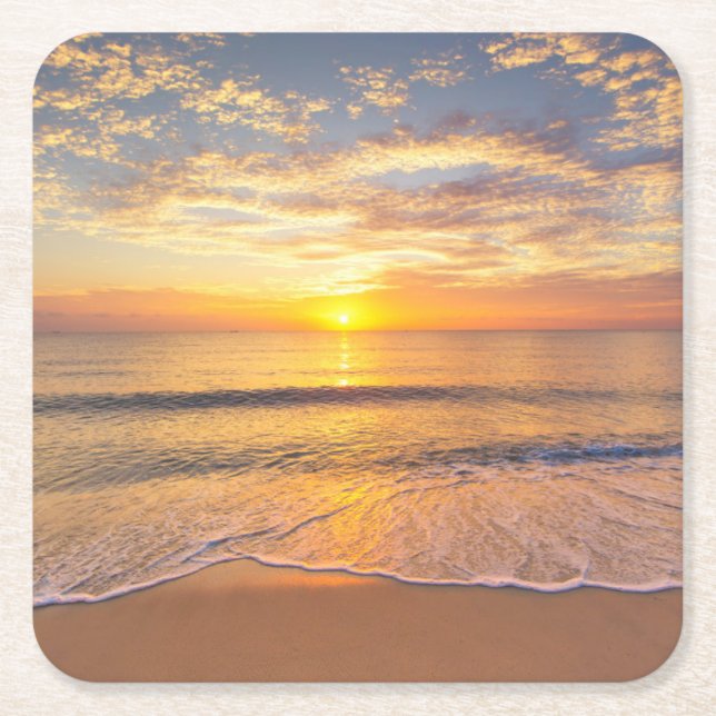Porta-copo De Papel Quadrado A manhã Sun no beira-mar (Frente)