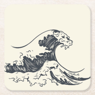 Porta-copo De Papel Quadrado A onda do Excelente na ilustração de Kanagawa