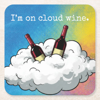 Porta-copo De Papel Quadrado A playful pop-art coaster "On Cloud Wine"