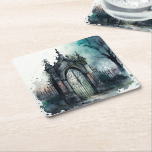 Porta-copo De Papel Quadrado A Série Portão do Cemitério Gótico Design 11