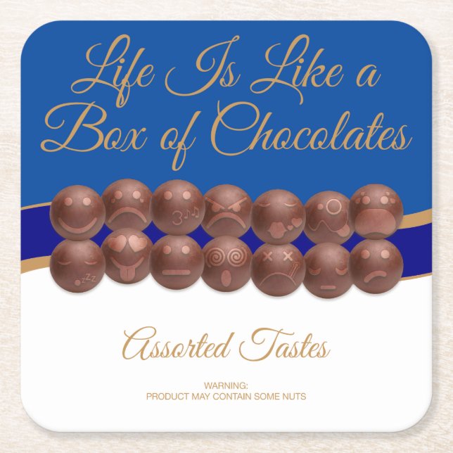 Porta-copo De Papel Quadrado A Vida é Como uma Caixa de Chocolates (Frente)