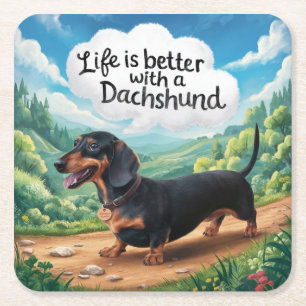 Porta-copo De Papel Quadrado A Vida É Melhor Com Um Dachshund