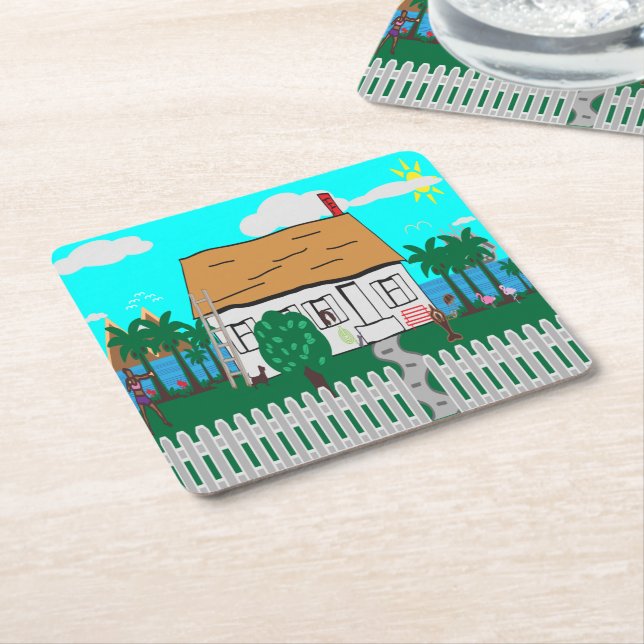 Porta-copo De Papel Quadrado A Vida Na Praia (Inclinado)