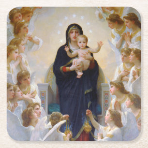 Porta-copo De Papel Quadrado A Virgem com Anjos, Bouguereau