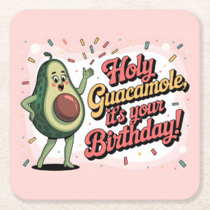 Porta-copo De Papel Quadrado Abacate e "Santo Guacamole, é seu Aniversário"