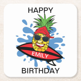 Porta-copo De Papel Quadrado Abacaxi de Surfe de Aniversário Engraçado